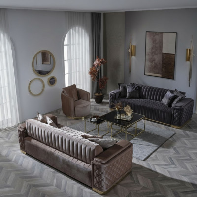 Chesterfield Zestaw sofowy Couch Zestaw podkładek 3szt. Ustawić Sofę Kanapy Aksamit