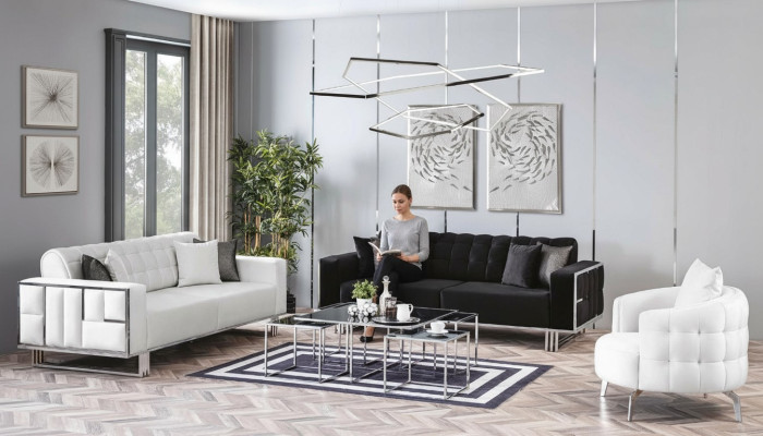 Luksusowy salon meble kanapa komplet wypoczynkowy sofa Aksamit Zestaw sofowy 3-częściowy