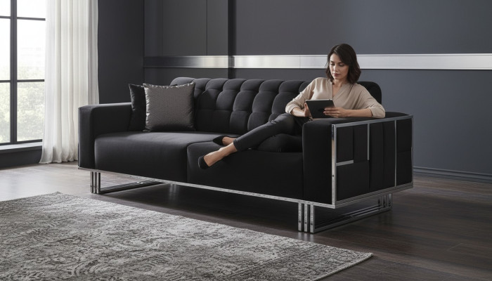 Kanapa Trzyosobowa Sofa Meble Meble Kanapy Sofy Czarny Podkładka