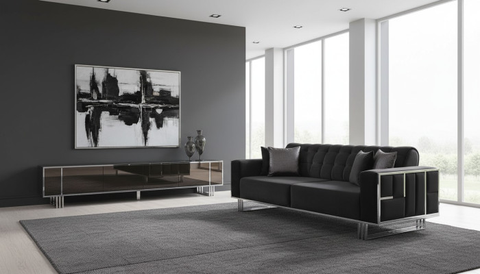 Kanapa Trzyosobowa Sofa Meble Meble Kanapy Sofy Czarny Podkładka