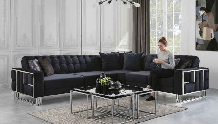 Luksusowa kanapa narożnikowa Włókienniczy Zestaw mebli narożnych Elementy metalowe Kanapa Sofa