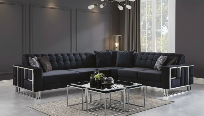 Luksusowa kanapa narożnikowa Włókienniczy Zestaw mebli narożnych Elementy metalowe Kanapa Sofa