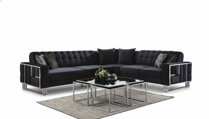 Luksusowa kanapa narożnikowa Włókienniczy Zestaw mebli narożnych Elementy metalowe Kanapa Sofa