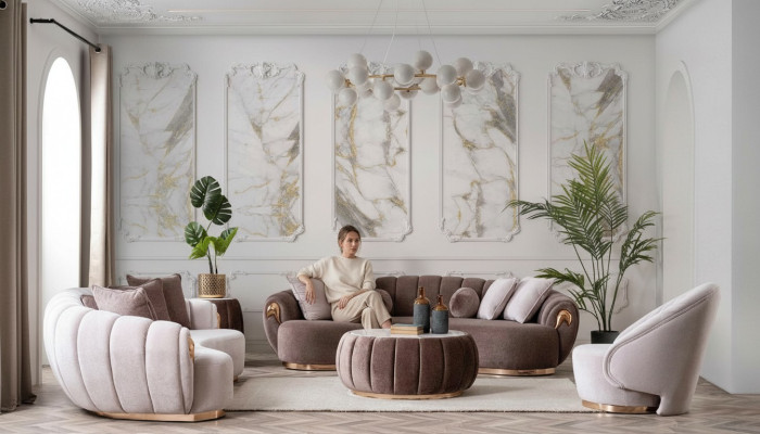 Luksusowy zestaw sofowy 3+3+1 Siedziba Pół Okrągły Kanapa Sofa z Tabela 4-częściowa.