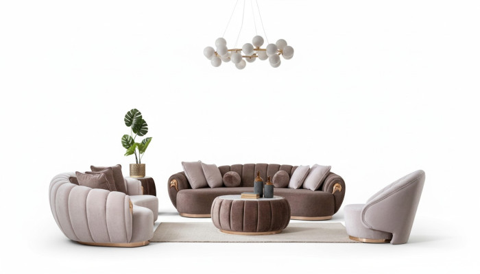 Luksusowy zestaw sofowy 3+3+1 Siedziba Pół Okrągły Kanapa Sofa z Tabela 4-częściowa.