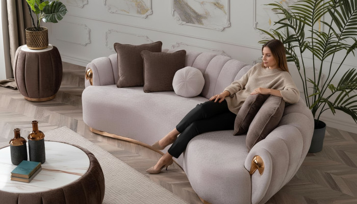 Luksusowa Sofa Duża Kanapa Okrągłe Kanapy xxl Sofy Siedzisko Materiał mebli 263cm Szary