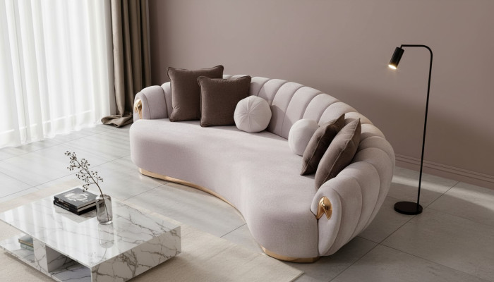 Luksusowa Sofa Duża Kanapa Okrągłe Kanapy xxl Sofy Siedzisko Materiał mebli 263cm Szary
