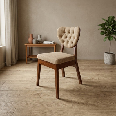 Krzesło drewniane beżowe Chesterfield Krzesło Designerskie krzesła tapicerowane Luksusowe siedzenia