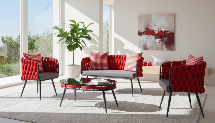 Czerwony Ogród Ustawić Luksusowe Meble Wypoczynkowe Tabela Sofa Patio Kanapa 4 Sztuki