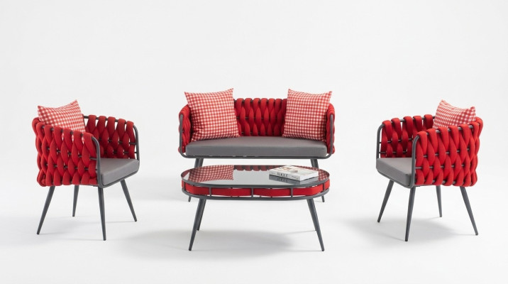 Czerwony Ogród Ustawić Luksusowe Meble Wypoczynkowe Tabela Sofa Patio Kanapa 4 Sztuki