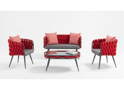 Czerwony Ogród Ustawić Luksusowe Meble Wypoczynkowe Tabela Sofa Patio Kanapa 4 Sztuki