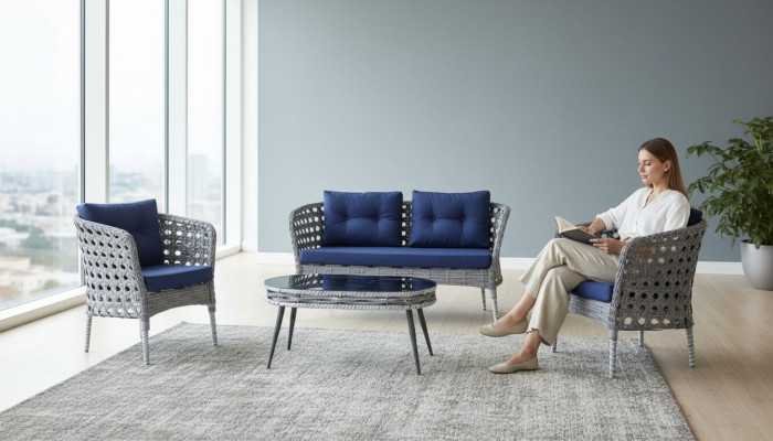Meble ogrodowe Zestaw wypoczynkowy Sofowy Taras Tabela Sofa Kanapa 4 sztuki ustawić