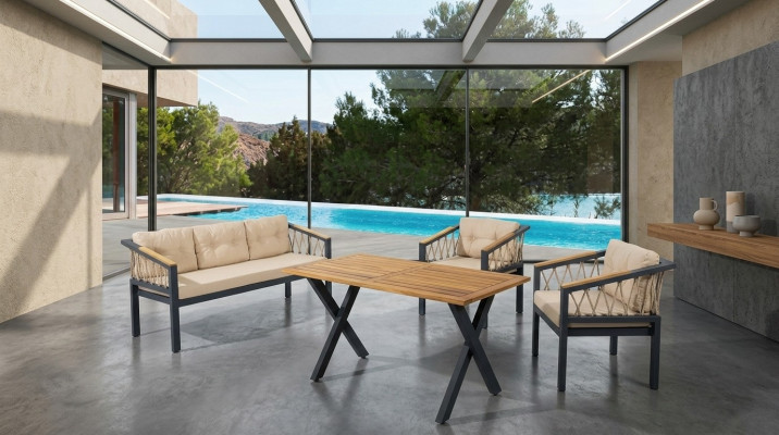 Meble ogrodowe Zestaw sofowy Meble do siedzenia Patio Tabela Sofa Kanapa 4-częściowa. ustawić