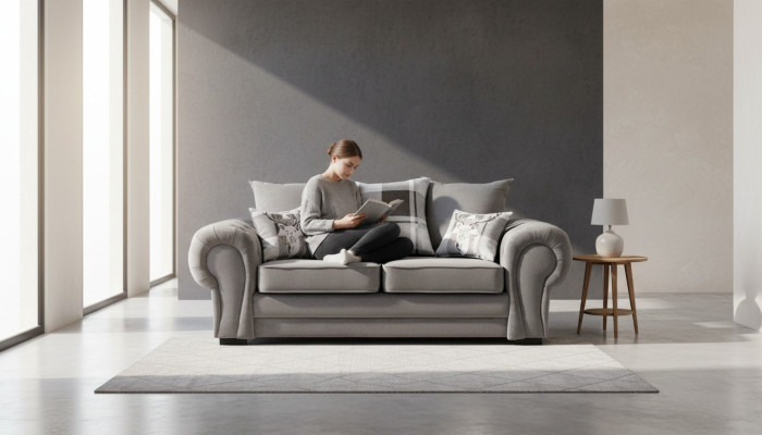 Szary Chesterfield Couch Podkładka Meble Materiał Kanapy Sofy Design Włókienniczy