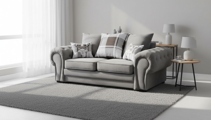 Szary Chesterfield Couch Podkładka Meble Materiał Kanapy Sofy Design Włókienniczy