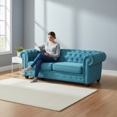 Chesterfield Zestaw sofowy Couch Podkładka Meble Zestaw Ustawić 3+2+1 Turkus