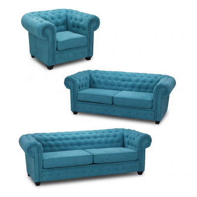 Chesterfield Zestaw sofowy Couch Podkładka Meble Zestaw Ustawić 3+2+1 Turkus