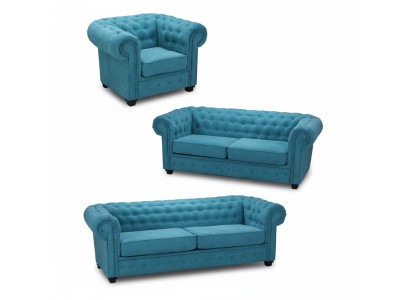 Chesterfield Zestaw sofowy Couch Podkładka Meble Zestaw Ustawić 3+2+1 Turkus