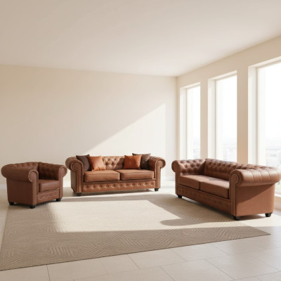 Zestaw sofowy Chesterfield 3+2+1 Meble do Salonu Kanapa Ustawić Materiał Włókienniczy