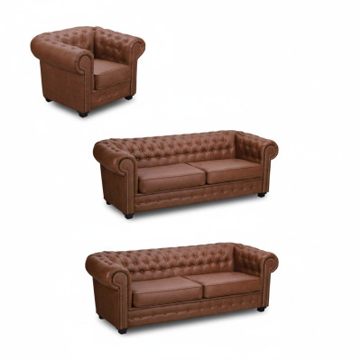 Zestaw sofowy Chesterfield 3+2+1 Meble do Salonu Kanapa Ustawić Materiał Włókienniczy
