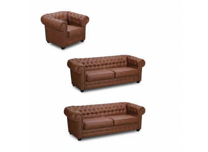 Zestaw sofowy Chesterfield 3+2+1 Meble do Salonu Kanapa Ustawić Materiał Włókienniczy