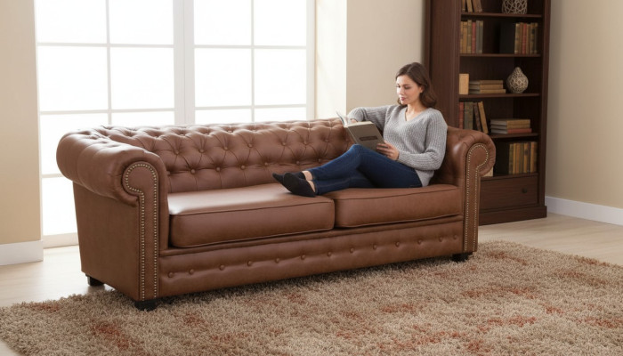 Sofa Chesterfield Material Design Sofy pełnią funkcję łóżka do salonu