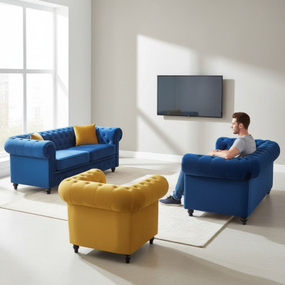 Chesterfield Zestaw sofowy Couch Meble wyposażenie salonu 3+2+1 miejsce do siedzenia