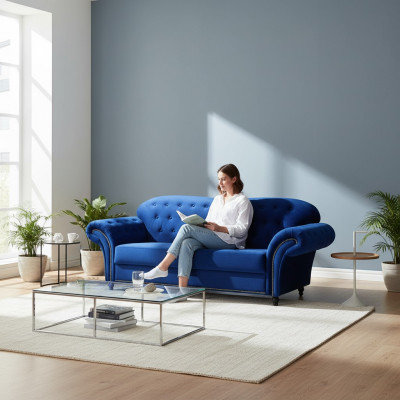 Chesterfield Zestaw sofowy Couch Podkładka Meble 3+2+1 Aksamit Materiał Kanapy