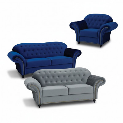 Chesterfield Zestaw sofowy Couch Podkładka Meble 3+2+1 Aksamit Materiał Kanapy