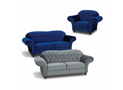 Chesterfield Zestaw sofowy Couch Podkładka Meble 3+2+1 Aksamit Materiał Kanapy