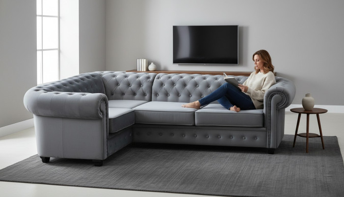 Chesterfield Sofa Couch Podkładka Meble Zestaw narożny Sofy Kanapy Materiał Włókienniczy