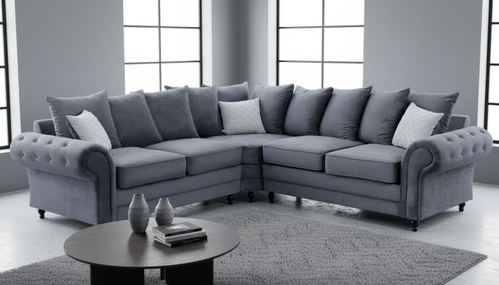 Nowoczesna Narożnikowa kanapa Sofa Style Szara Podkładka Materiał Włókienniczy Meble Kanapy w kształcie litery L