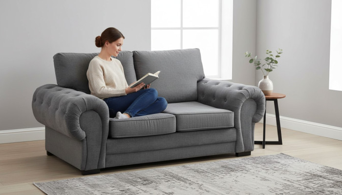Szary Sofa do salonu Podkładka Meble Kanapy dwuosobowe Sofy Materiał Włókienniczy