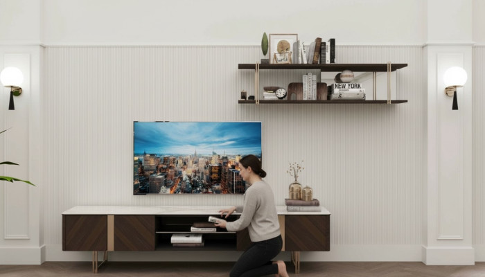 Nowoczesna Jednostka Ścienna Salon Półka Szafa Szafki Pod TV Brązowe