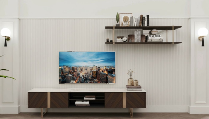 Nowoczesna Jednostka Ścienna Salon Półka Szafa Szafki Pod TV Brązowe