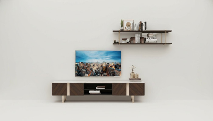 Nowoczesna Jednostka Ścienna Salon Półka Szafa Szafki Pod TV Brązowe