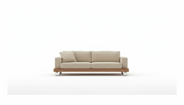 Nowoczesna trzyosobowa sofa tapicerowana z kompletem wypoczynkowym z drewnianą ramą