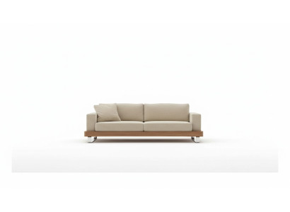 Nowoczesna trzyosobowa sofa tapicerowana z kompletem wypoczynkowym z drewnianą ramą