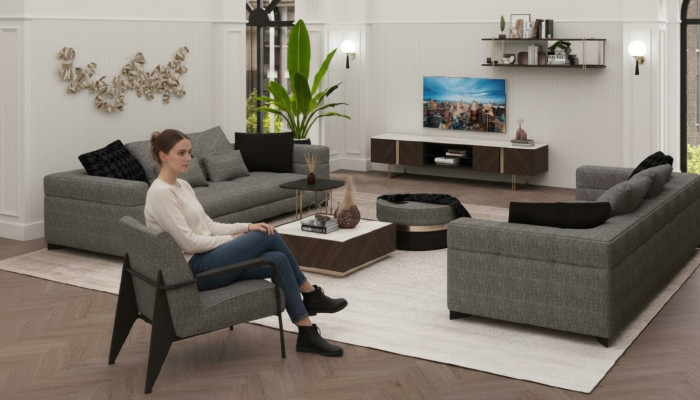 Szare siedziskoFotel Nóżki ze stali nierdzewnej Nowoczesne meble do salonu Fotel Sofa Couch