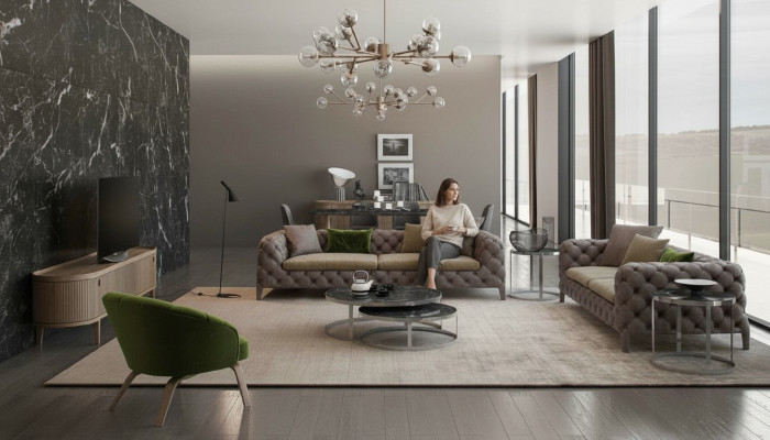 Chesterfield Zestaw sofowy czteroosobowe sofy luksusowe kanapy fotel meble sofa