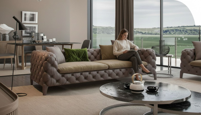 Tauper Chesterfield Trzyosobowa luksusowa nowoczesna sofa w stylu mebli do salonu