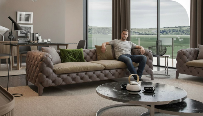 Chesterfield Czteromiejscowa taupe Nowoczesna kanapa do salonu Nowoczesne nowe