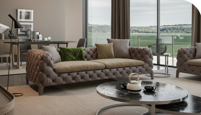 Chesterfield Czteromiejscowa taupe Nowoczesna kanapa do salonu Nowoczesne nowe