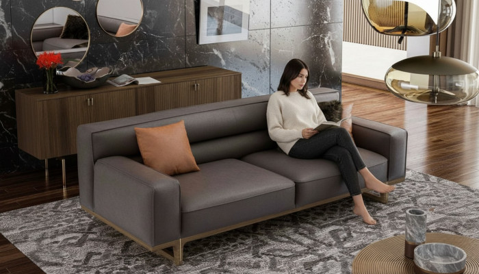 Szara, trzyosobowa, nowoczesna, luksusowa kanapa, meble do salonu, sofa do salonu