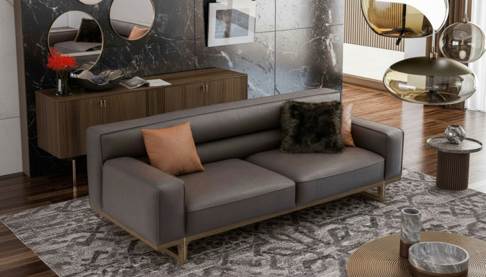 Szara, trzyosobowa, nowoczesna, luksusowa kanapa, meble do salonu, sofa do salonu
