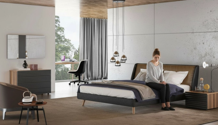 Toaletka Orzech Naturalny - Juta Matowa Lustro Sypialnia Modern