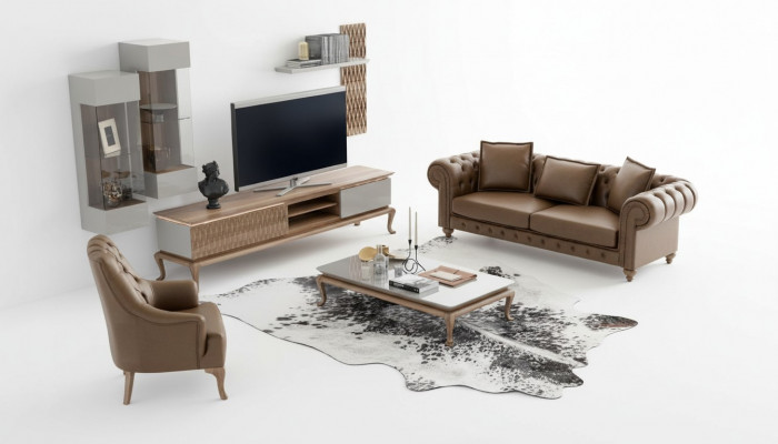 Brown Chesterfield Luxury Zestaw sofowy Nowoczesny trzymiejscowy Fotel Włókienniczy