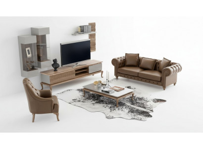Brown Chesterfield Luxury Zestaw sofowy Nowoczesny trzymiejscowy Fotel Włókienniczy