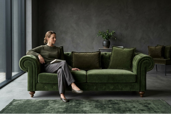 Green Chesterfield Włókienniczy trzyosobowa luksusowa kanapa w stylu sof do salonu