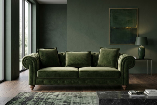 Green Chesterfield Włókienniczy trzyosobowa luksusowa kanapa w stylu sof do salonu